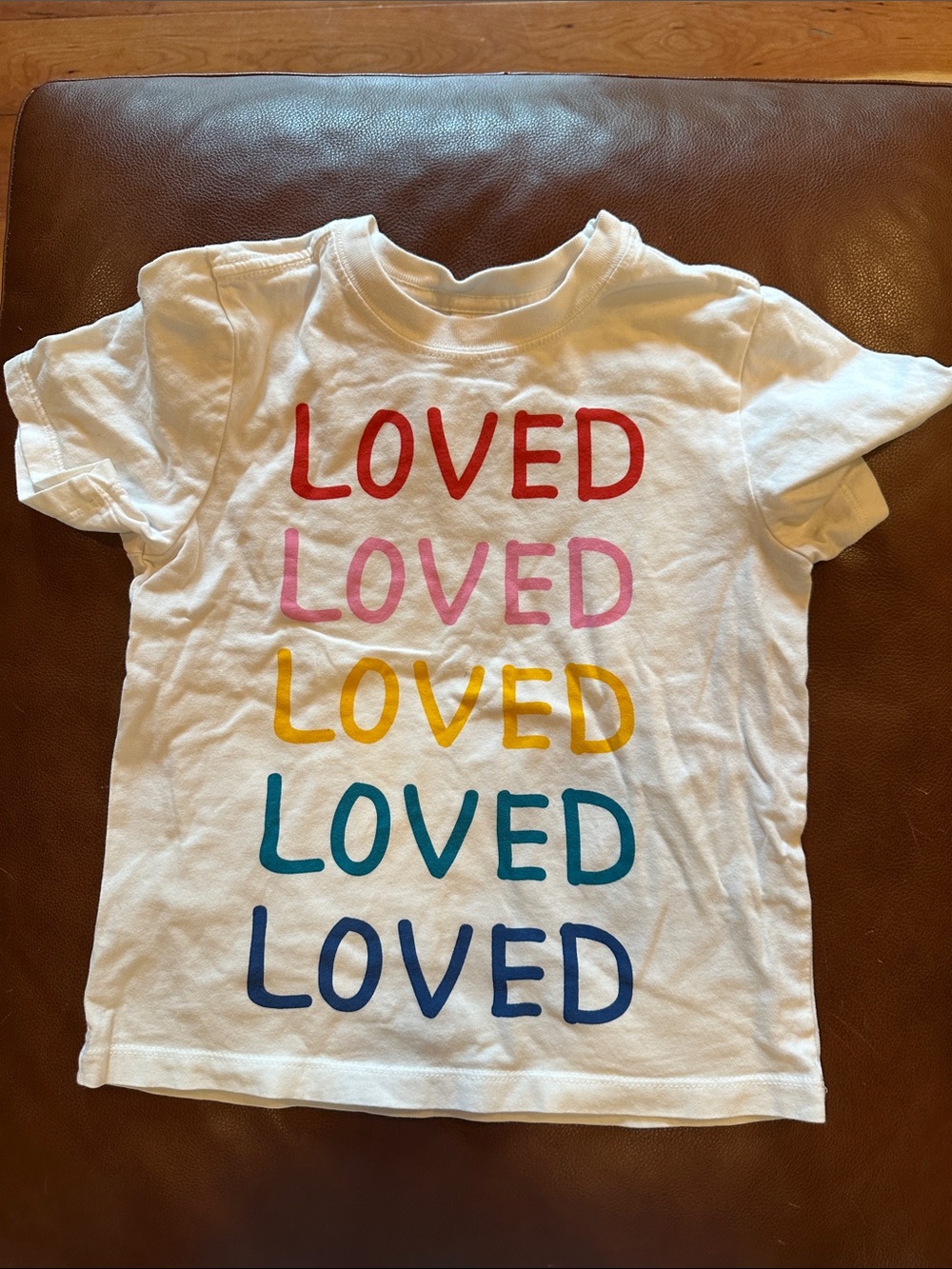 Kids "Loved" Graphic Tee - White with Multicolor Letters